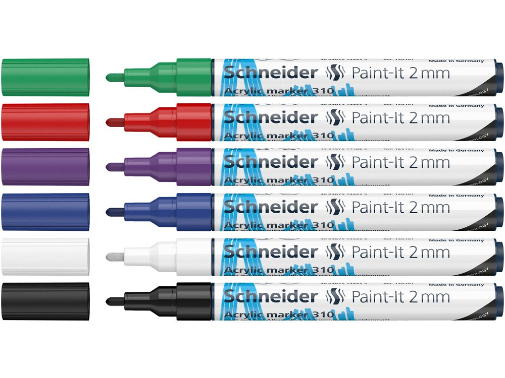 Set 6 markere cu vopsea acrilica Schneider Paint-It 310, 2 mm, Multicolor