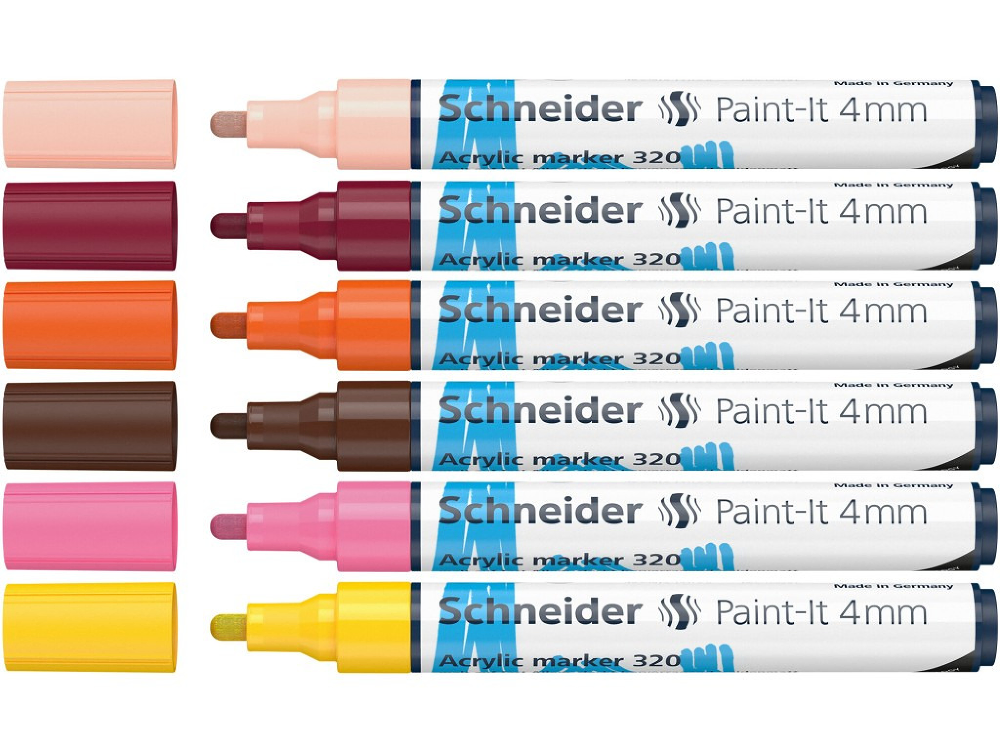 Set 6 markere cu vopsea acrilica Schneider Paint-It 320, 4 mm, Multicolor
