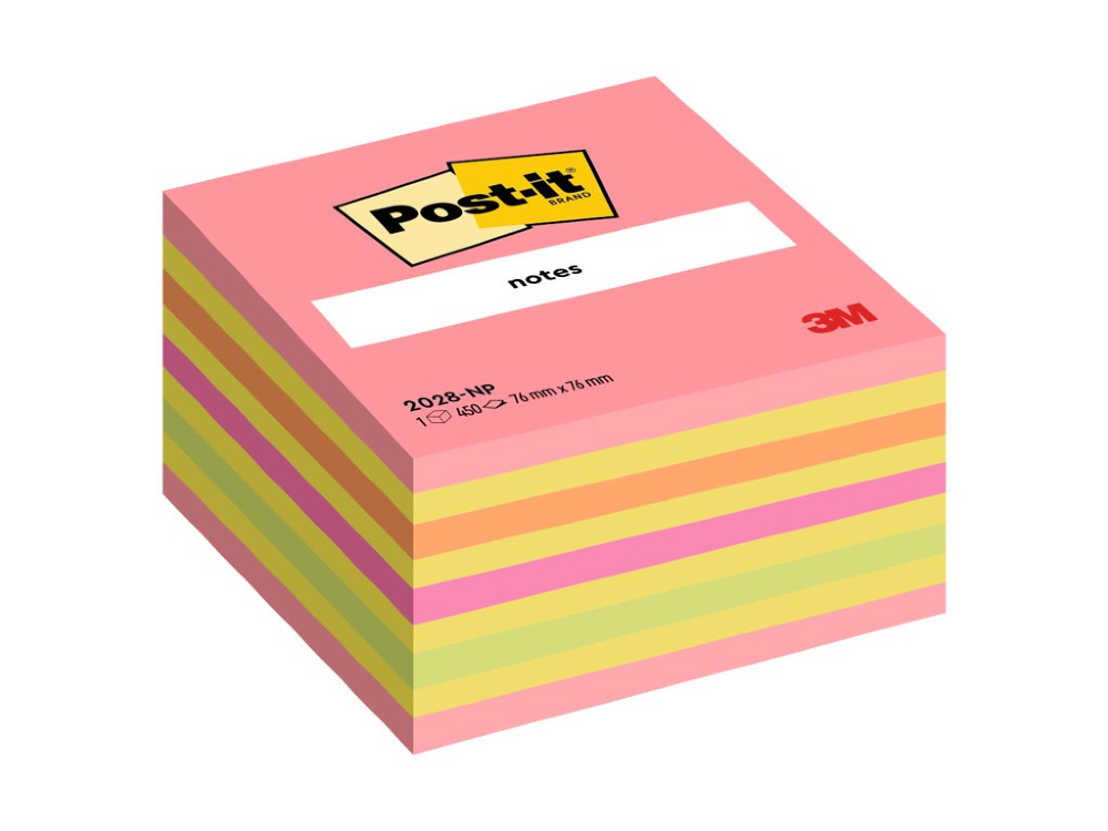 Cub Notes adeziv Post-it Neon 76x76 mm, 450 file, Multicolor
