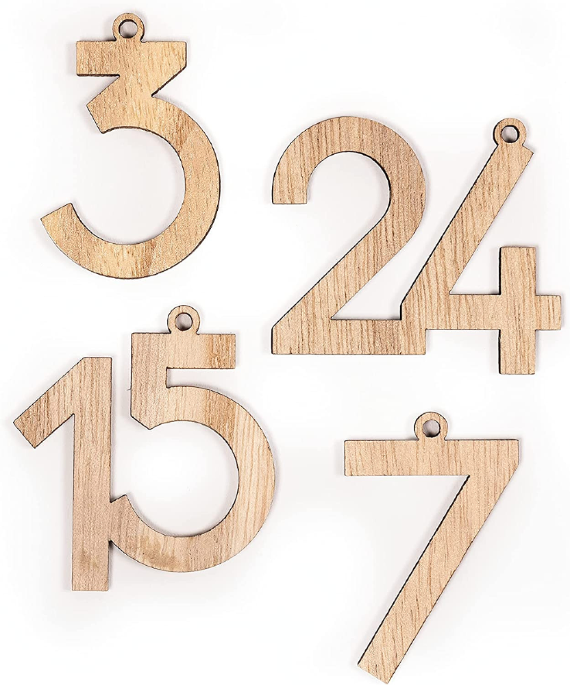 Set 24 cifre din lemn natural Folia, 5 cm