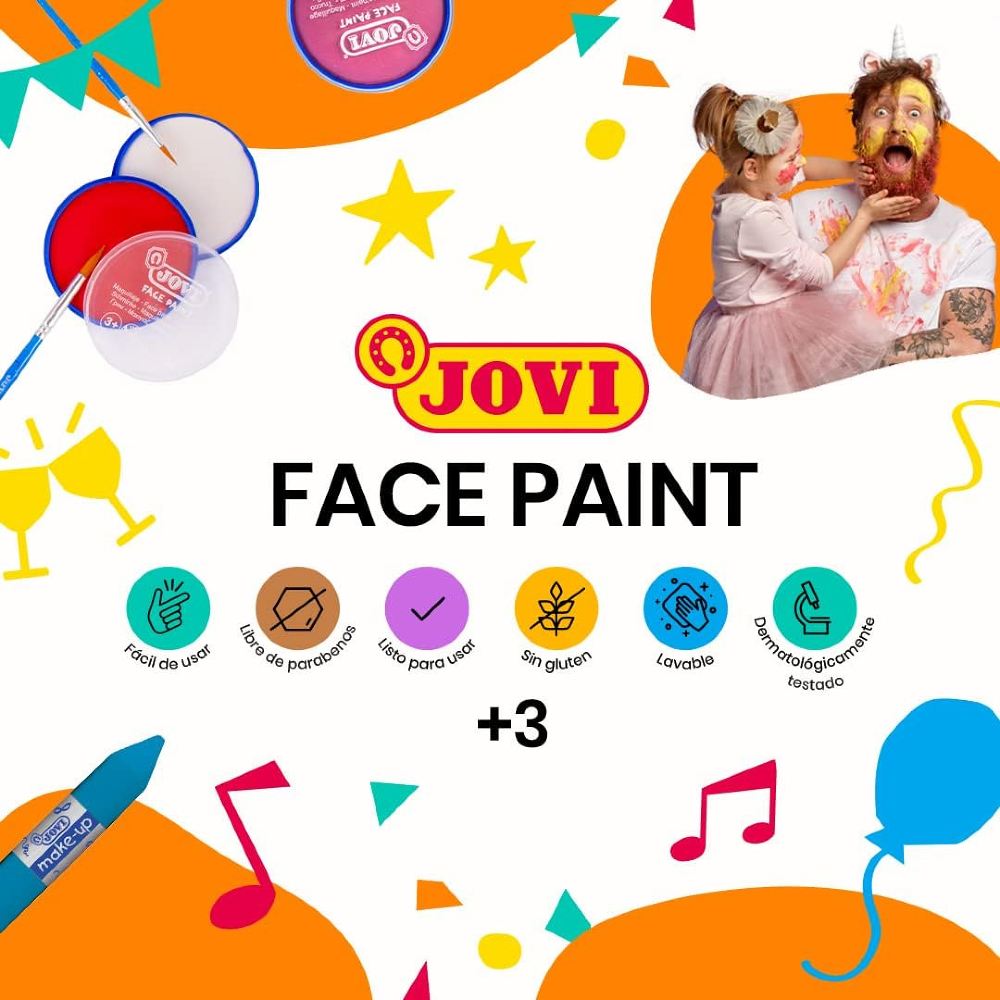 Set vopsea de pictat pe fata cu accesorii Jovi, 12 culori