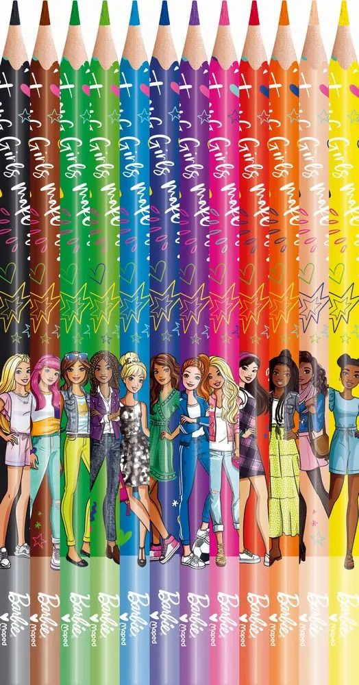 Set 12 creioane colorate Maped Barbie, Multicolor