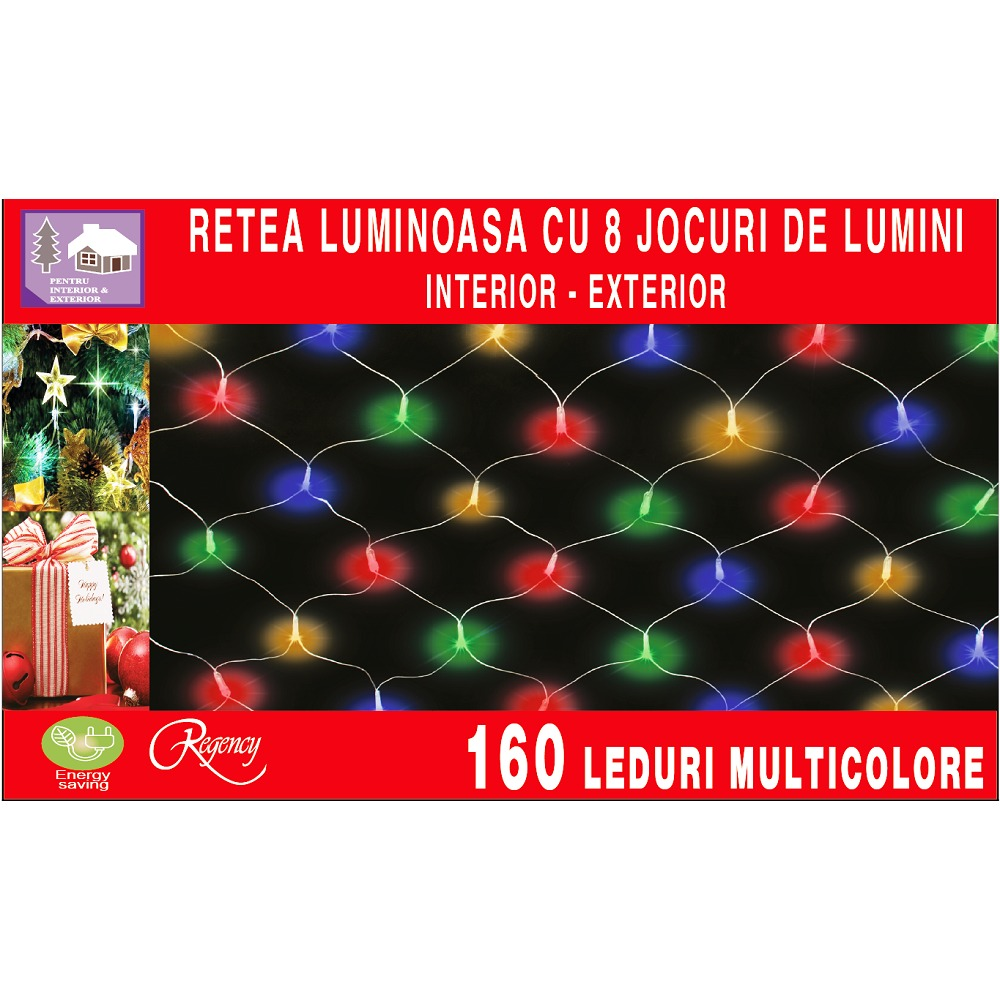 Instalatie retea 160 LED-uri, 8 jocuri de lumini, 2.00 x 1.20 m, Multicolor
