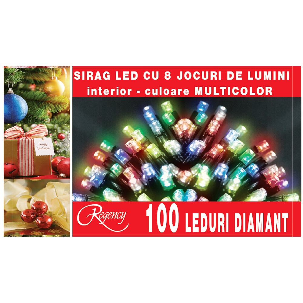 Instalatie sirag 100 LED-uri, 8 jocuri de lumini, 5 m, cablu alimentare 1.5 m, Multicolor