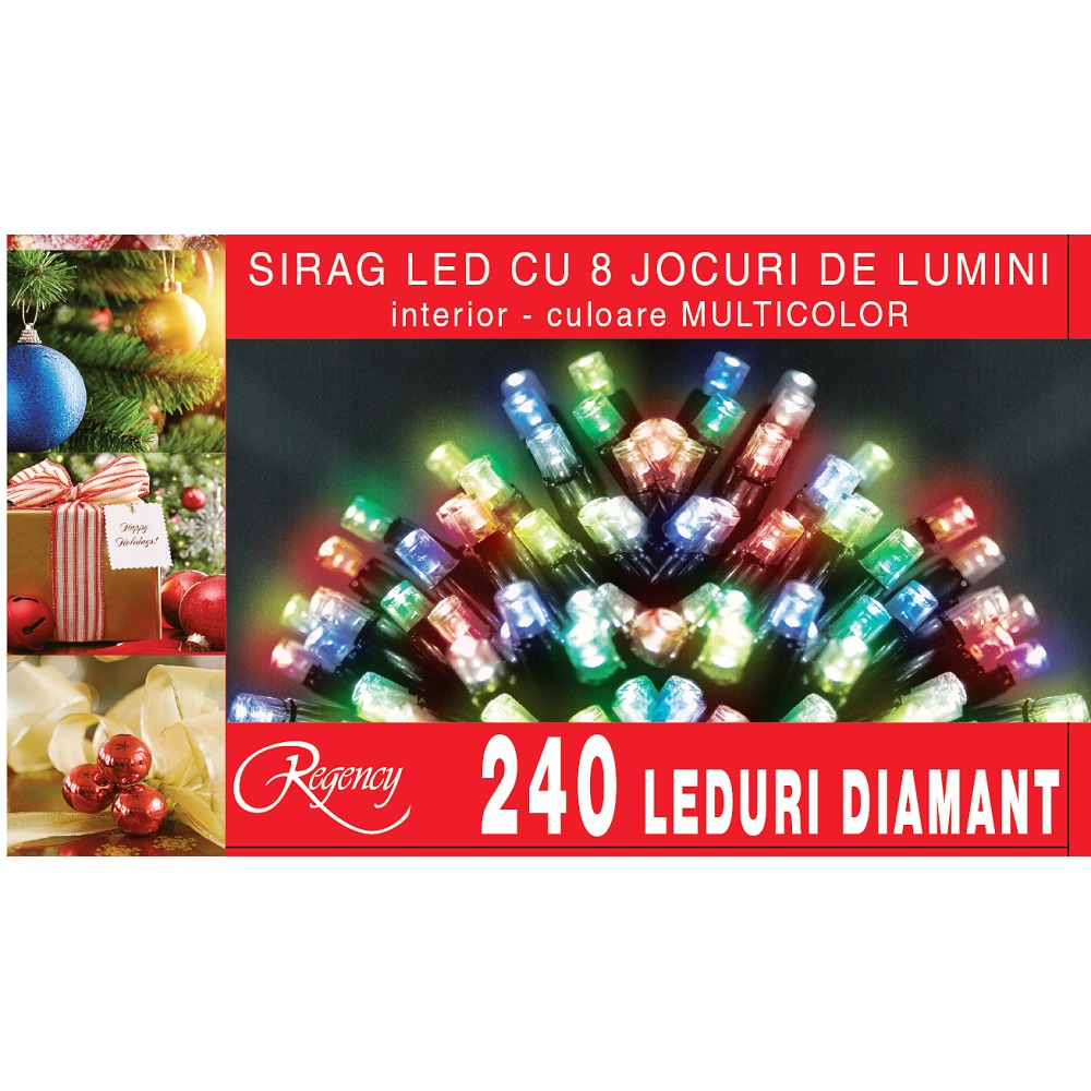 Instalatie sirag 240 LED-uri, 8 jocuri de lumini, 12 m, cablu alimentare 1.5 m, Multicolor