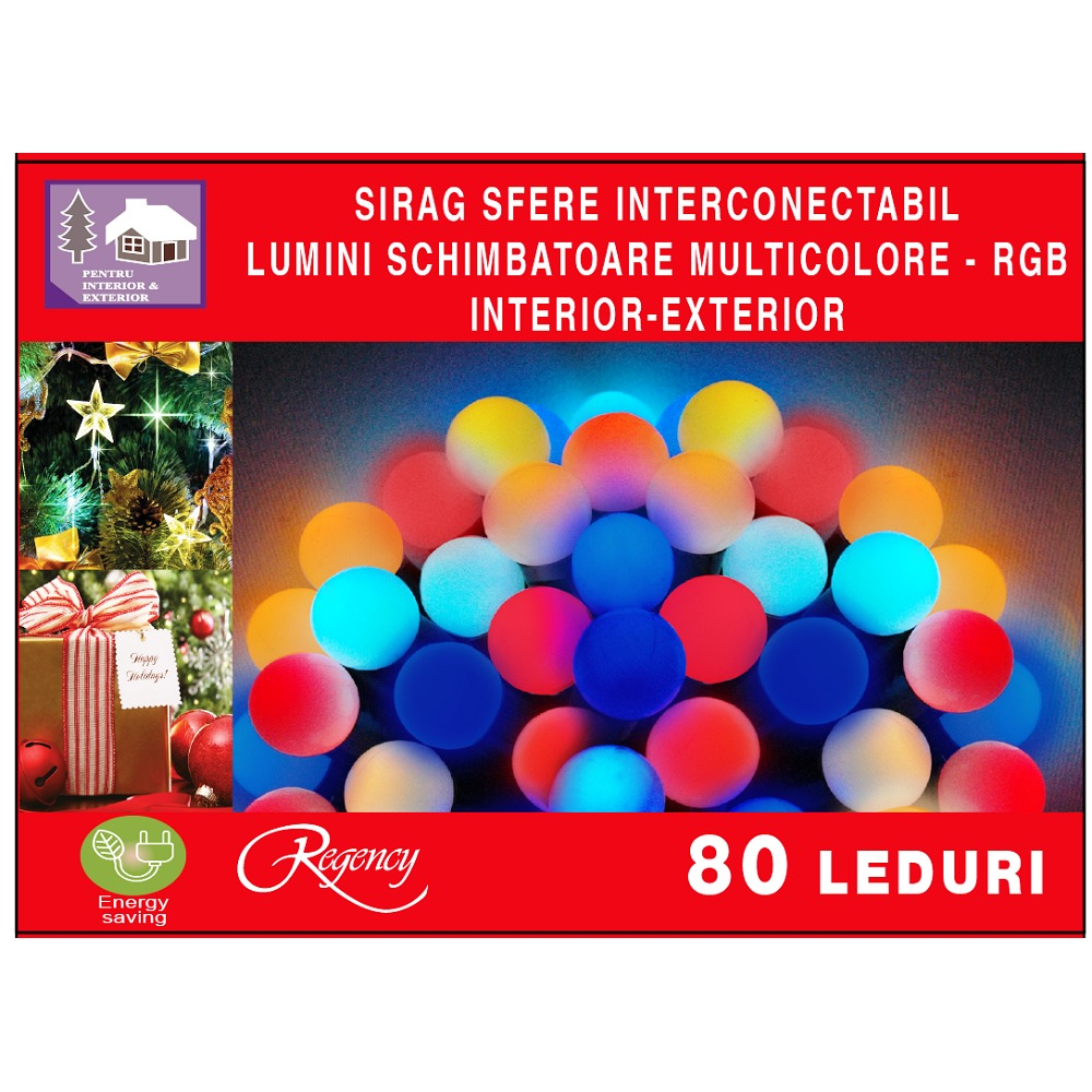 Instalatie sirag 80 LED-uri, tip sfere, jocuri de lumini schimbatoare-RGB, 8 m, Multicolor