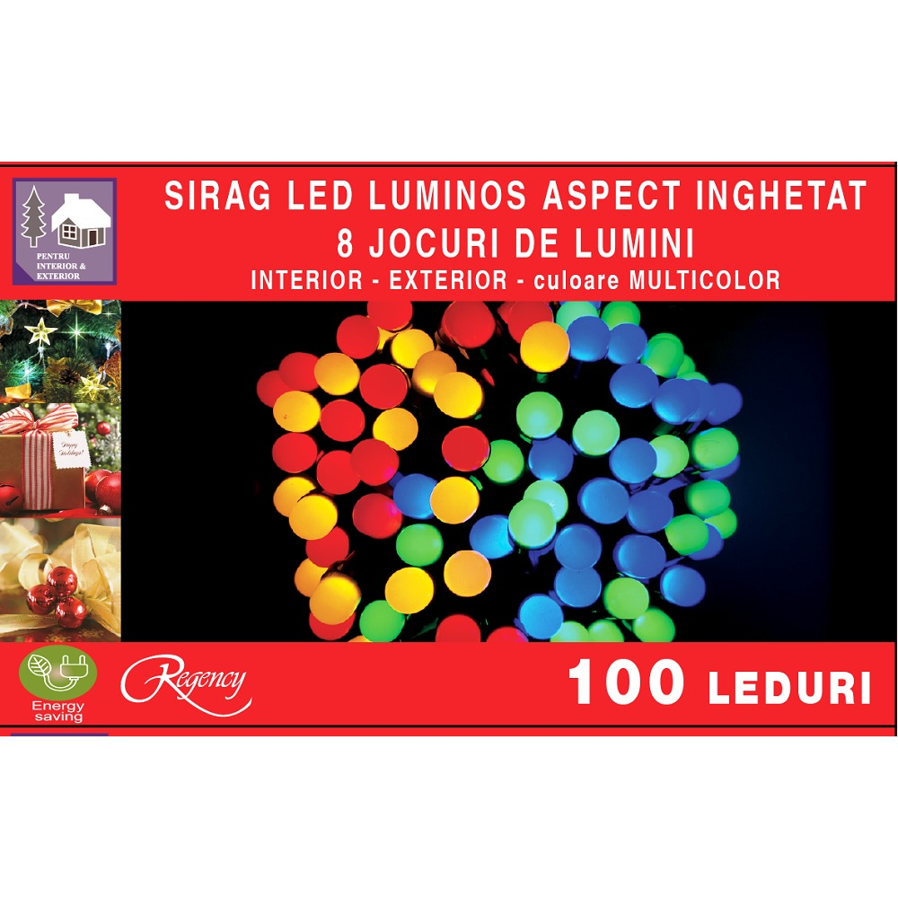 Instalatie sirag 100 LED-uri, cu aspect inghetat, 10 m, Multicolor