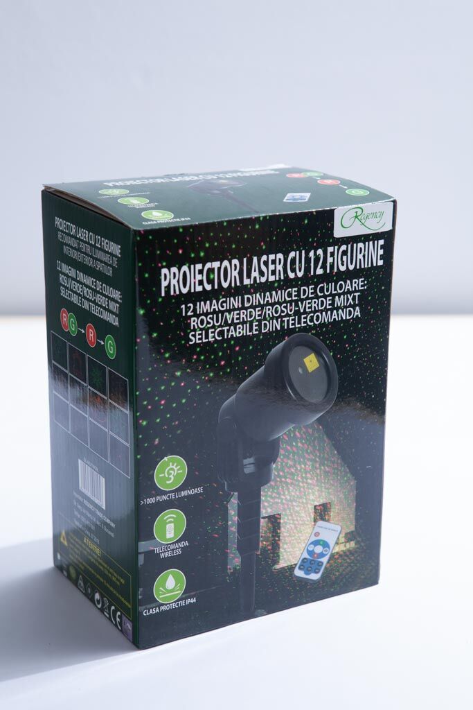 Proiector laser cu telecomanda wireless, 12 figurine, jocuri de lumini dinamice Rosu/Verde/Rosu-Verde mixt