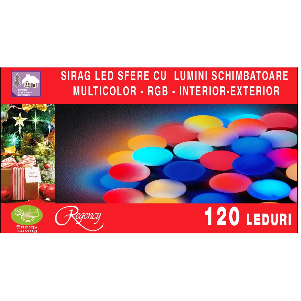 Instalatie sirag convexa 120 LED-uri, tip sfere, jocuri de lumini schimbatoare-RGB, 18 m, Multicolor
