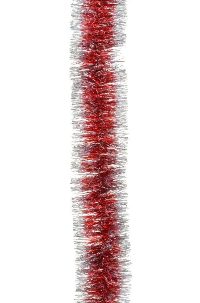 Ghirlanda model clasic, franjurata fin, diametru 5 cm, 2 m, Rosu/Argintiu
