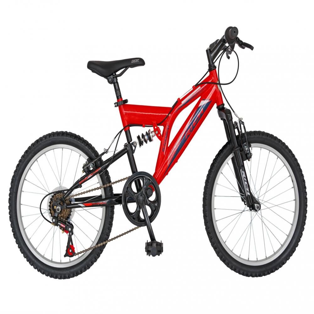 Bicicleta copii 20 inch RICH  R2049A, cadru otel, 6 viteze, tip frana V-Brake, sa confortabila, cric, culoare rosu/negru, varsta 7-10 ani