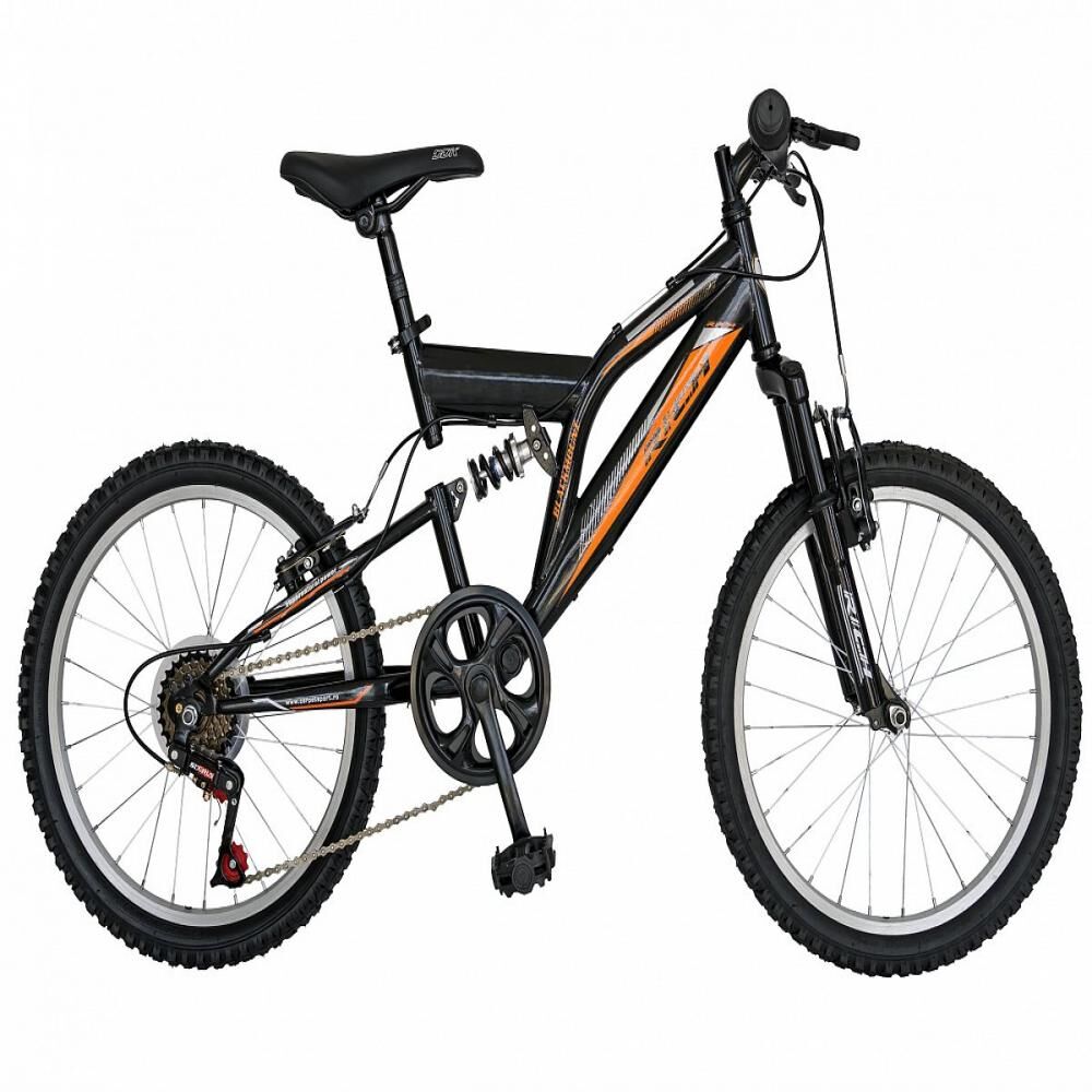 Bicicleta copii 20 inch RICH  R2049A, cadru otel, 6 viteze, tip frana V-Brake, sa confortabila, cric, culoare negru/portocaliu, varsta 7-10 ani