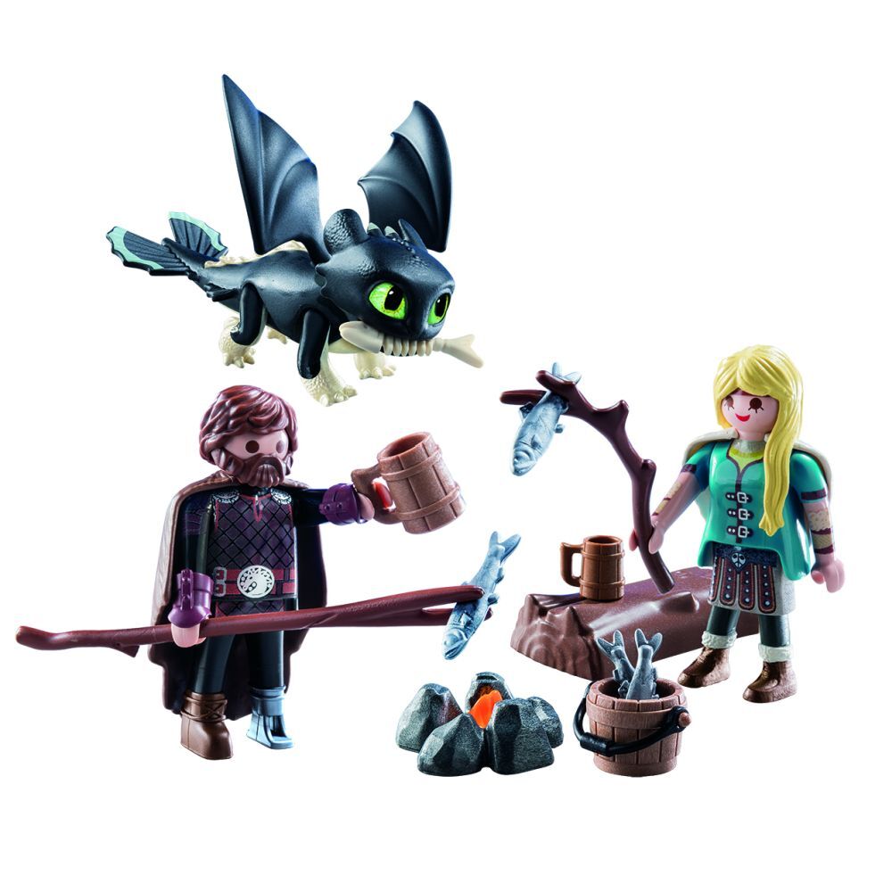 Jucarie Playmobil Dragons III - Hiccup, Astrid si pui de dragon