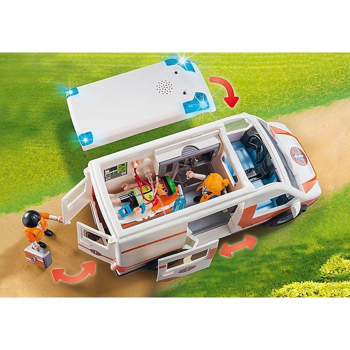 Jucarie Playmobil Ambulanta cu lumini si sunete, 34.8 x 24.8 x 12.5 cm, plastic, Multicolor
