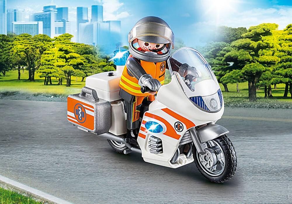Jucarie Playmobil Motocicleta urgenta cu lumini, plastic, 14.2 x 14.2 x 6.6 cm, Multicolor