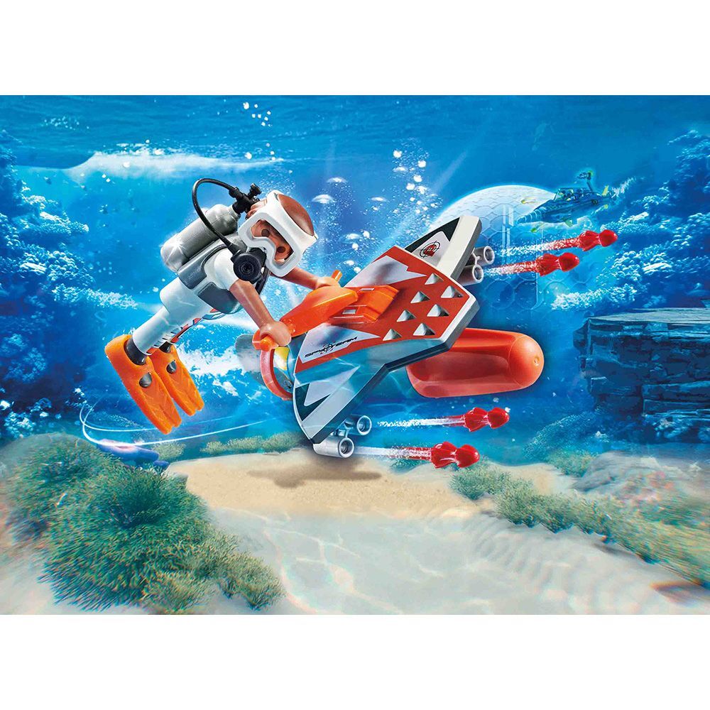 Jucarie Playmobil Spion cu propulsor subacvatic, plastic, 18.7 x 14.2 x 4.7 cm, Multicolor