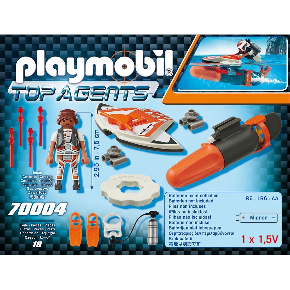 Jucarie Playmobil Spion cu propulsor subacvatic, plastic, 18.7 x 14.2 x 4.7 cm, Multicolor