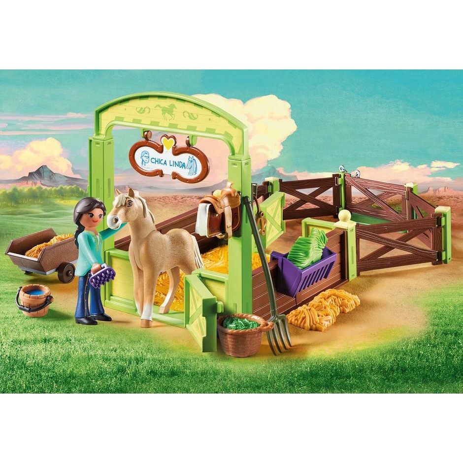 Jucarie Playmobil Spatiu ingrijire cai - Linda, plastic, 28.2 x 18.6 x 9.2 cm, Multicolor