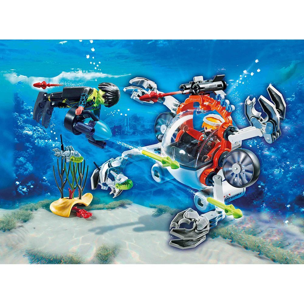 Jucarie Playmobil Echipa de spioni cu submarin, plastic, 18.7 x 18.7 x 7.2 cm, Multicolor