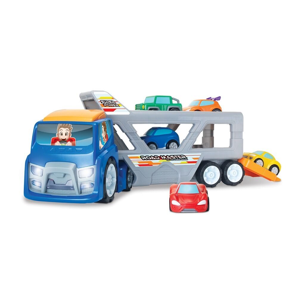 Transportator masini cu 5 vehicule incluse, plastic, Multicolor
