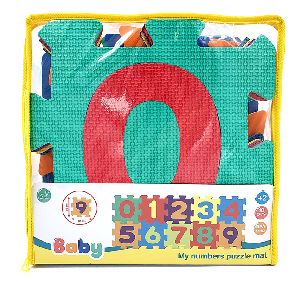 Covor tip puzzle cu numere, 10 piese, spuma, 32x32x10 cm, Multicolor