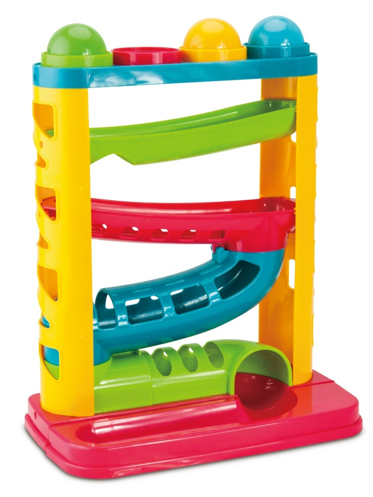 Jucarie pentru bebelusi cu ciocan si 4 mingi colorate, plastic, Multicolor