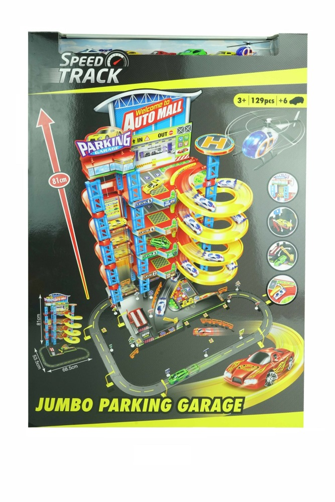 Set parcare si garaj cu 5 nivele, 129 piese, plastic, Multicolor