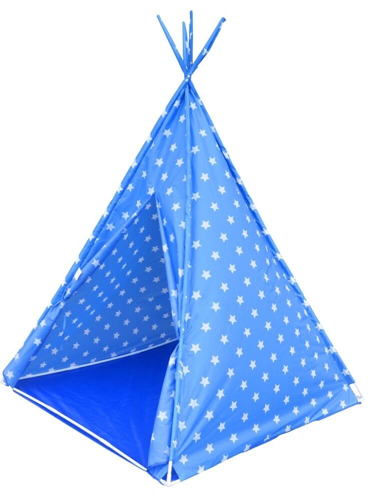 Cort teepee cu tub de plastic si stele, poliester, 113 cm x 160 cm, Albastru/Alb