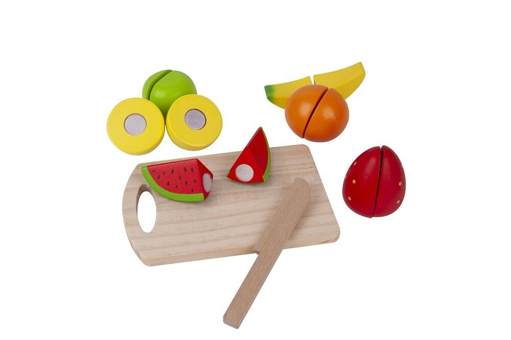 Set de bucatarie cu fructe din lemn, 14 accesorii, Multicolor