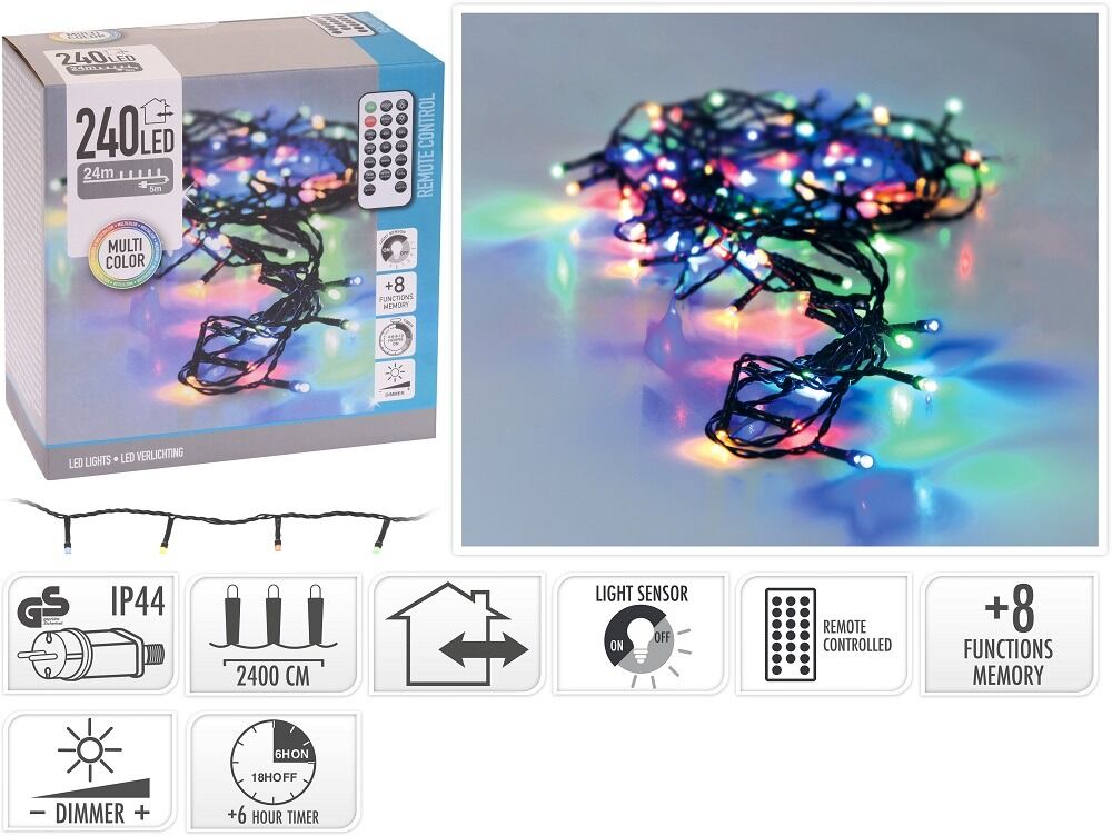Instalatie tip sirag cu telecomanda, 240 LED-uri, 24 m, Multicolor
