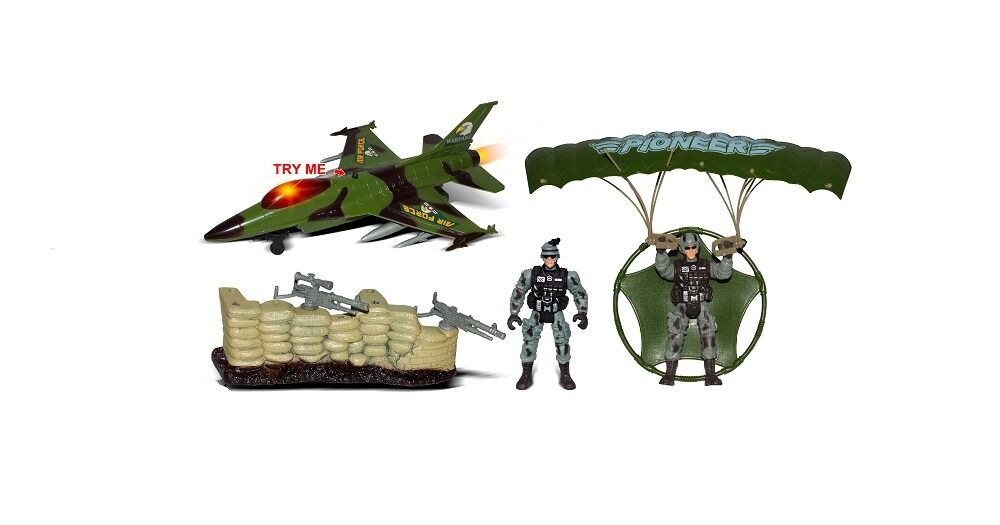 Set de militar cu avion si soldati, plastic, Multicolor