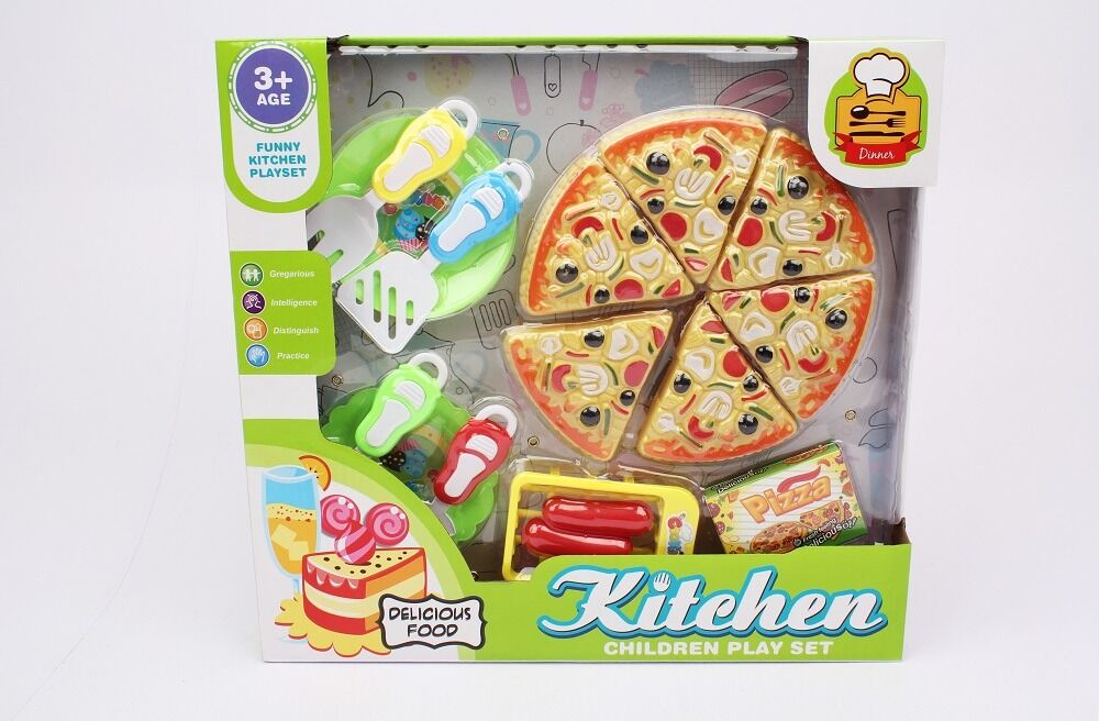 Set Pizza/Tort cu accesorii tip ustensile, plastic, Multicolor