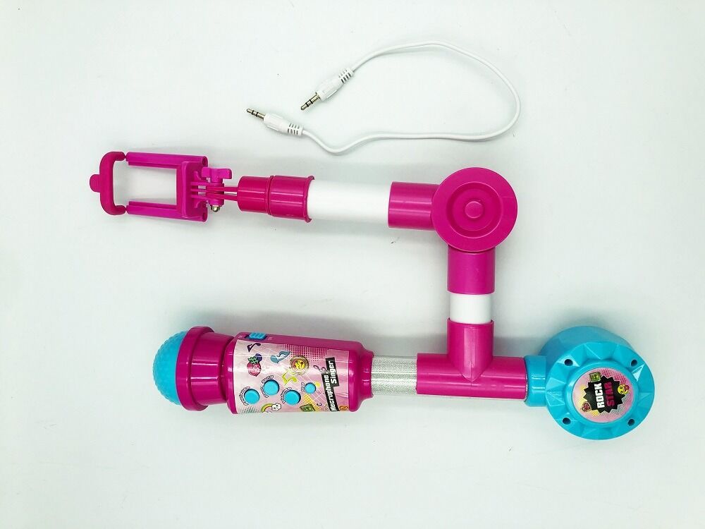 Microfon cu selfie stick, plastic, Multicolor
