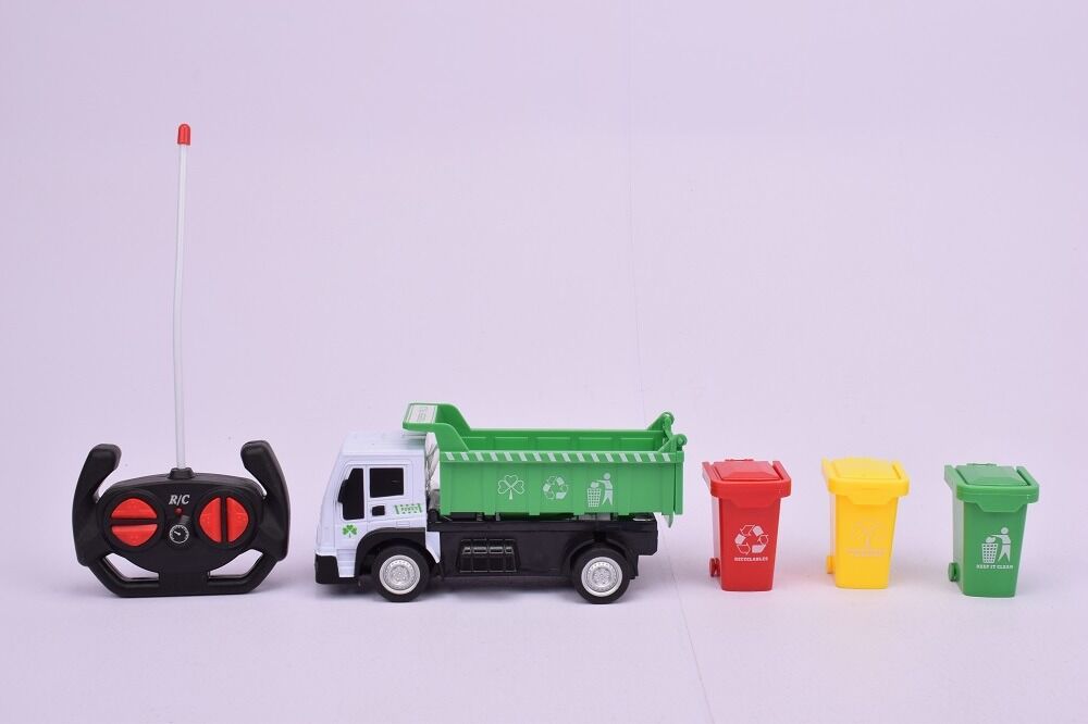 Masina de gunoi cu R/C si 3 cosuri, plastic, Multicolor