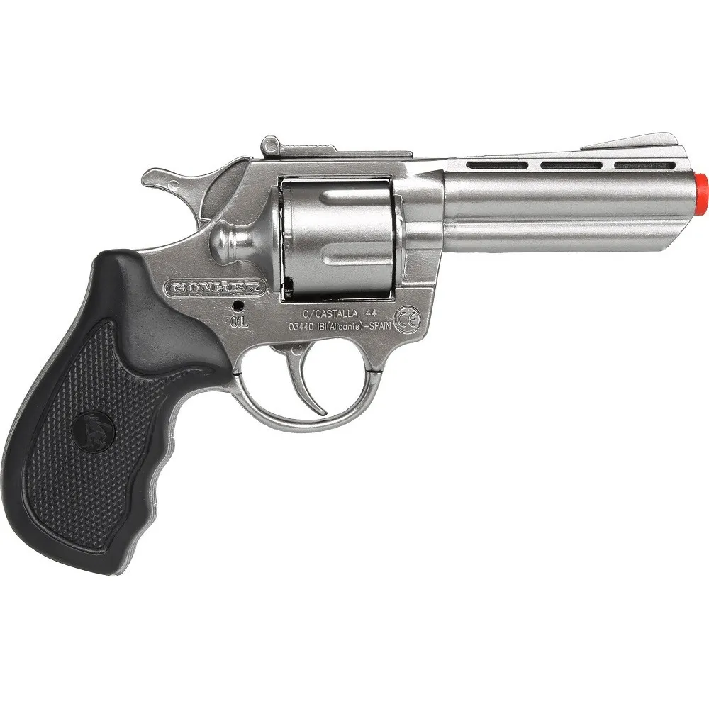 Pistol de politie Gonher, 8 capse/disc, metal, 18.5 cm, Gri/Negru
