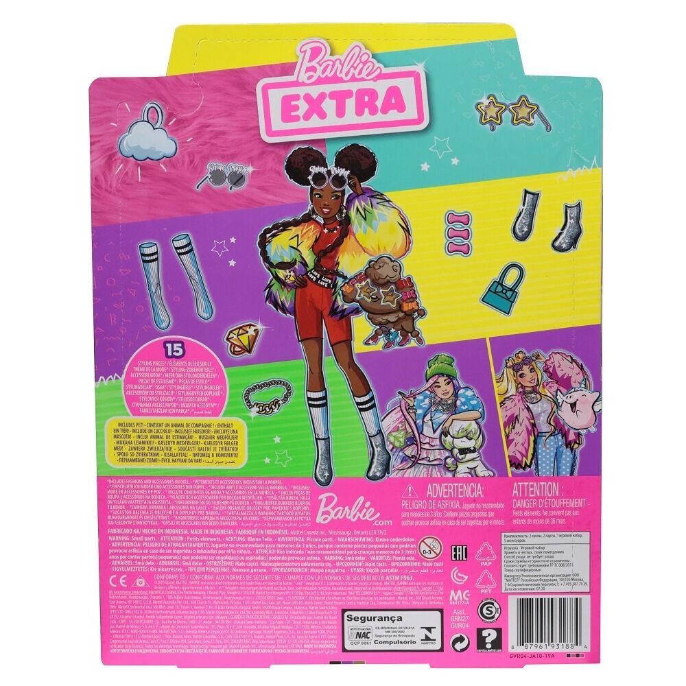 Papusa cu 15 accesorii Barbie Extra Style Curcubeu, Multicolor