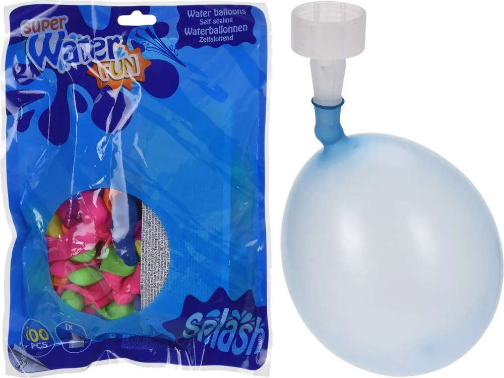 Set 100 baloane de apa cu adaptor, polipropilena, Multicolor