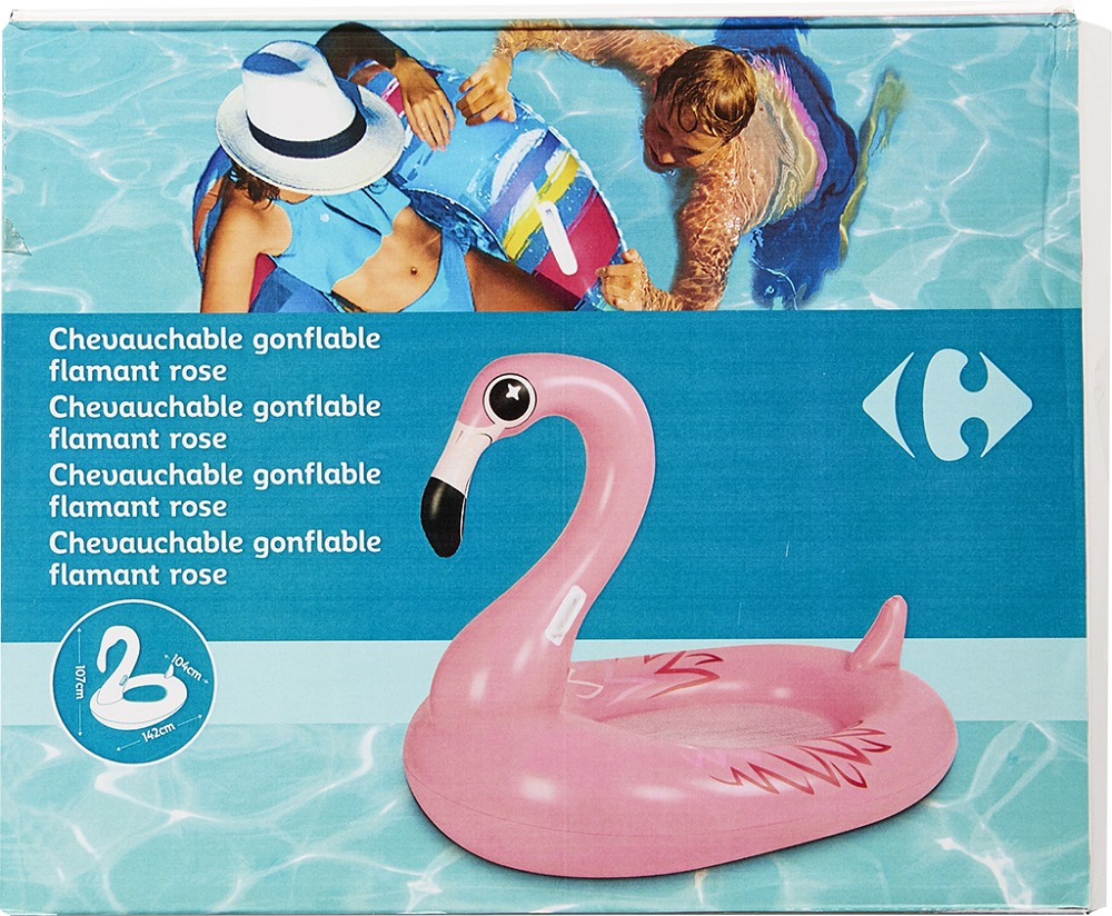 Pluta flamingo cu 2 manere de plastic Carrefour, 150x101x105 cm, Roz