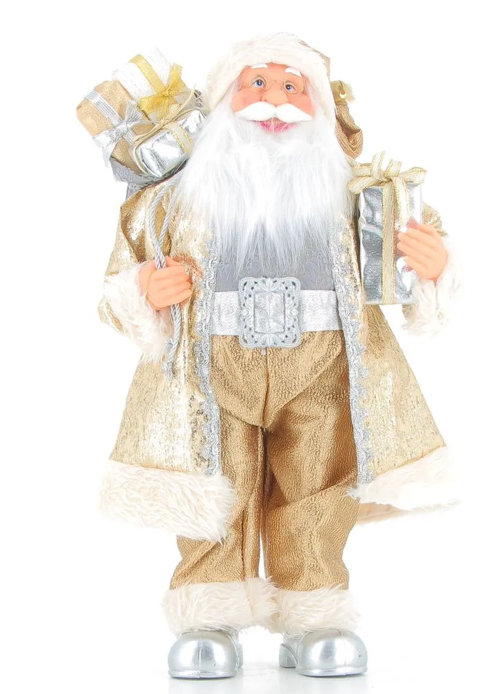 Figurina Mos Craciun cu costum auriu si argintiu, 61 cm, Multicolor