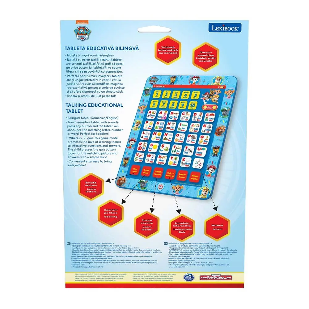 Tableta educativa bilingva Lexibook Paw Patrol, romana-engleza, Multicolor