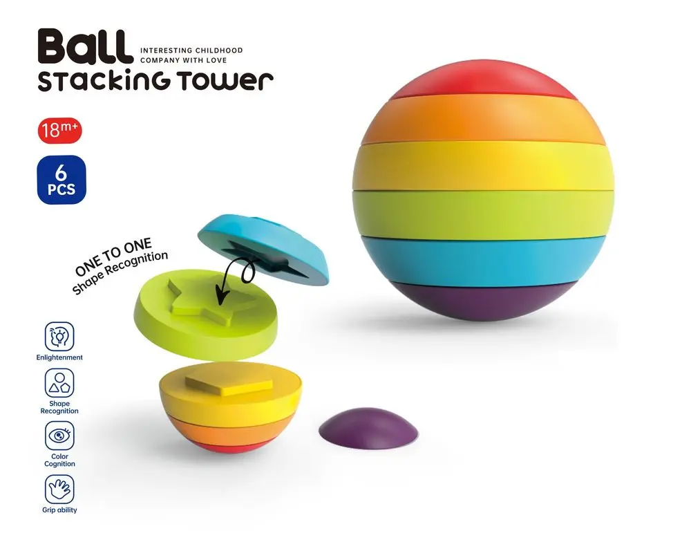 Jucarie pentru stivuire in forma de minge, 6 piese, Multicolor