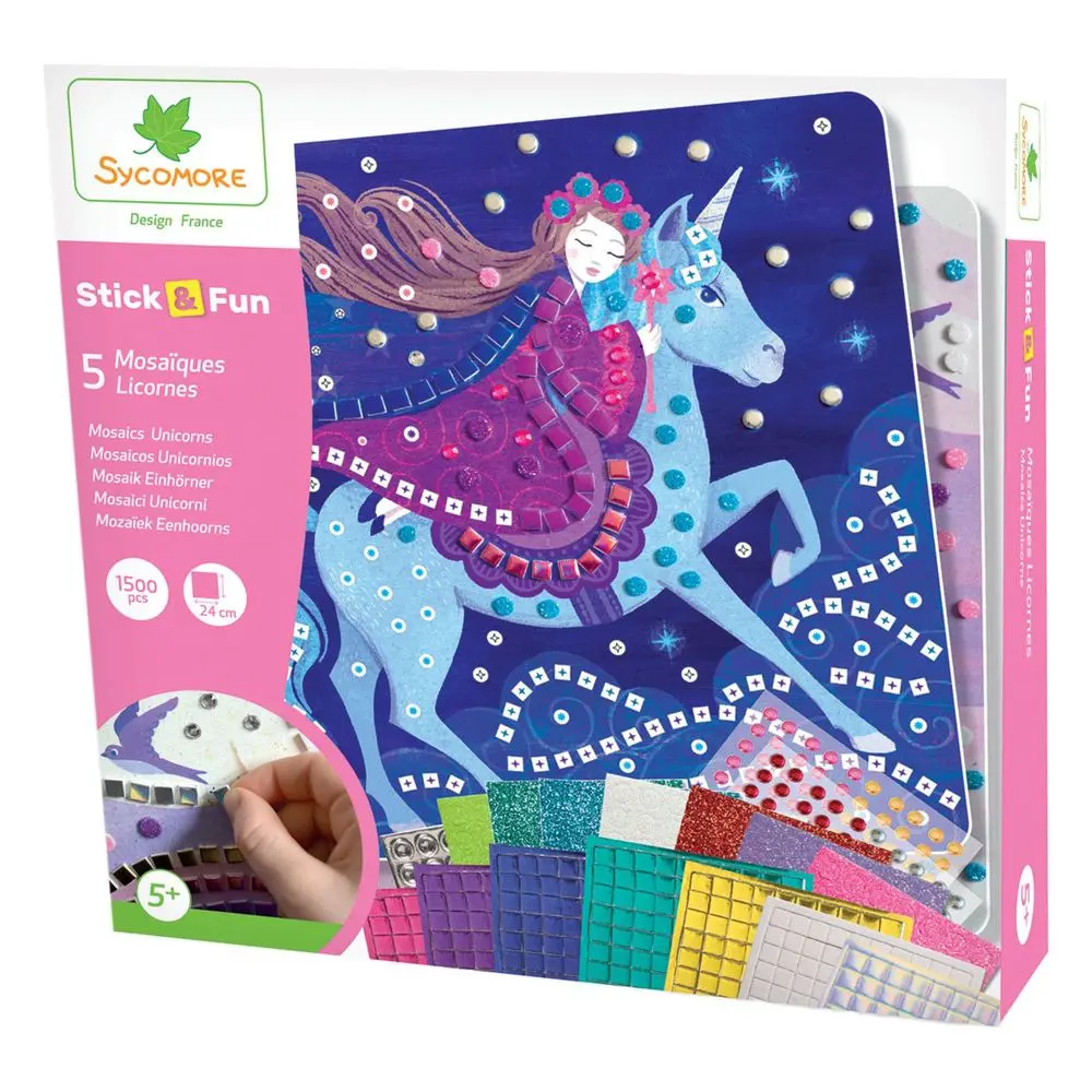Kit de creatie Sycamore Stick n Fun Mozaic Unicorni, 1500 piese, Multicolor