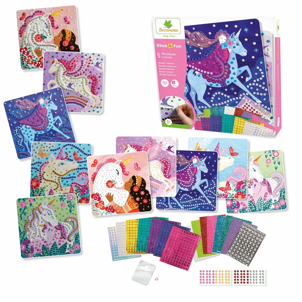 Kit de creatie Sycamore Stick n Fun Mozaic Unicorni, 1500 piese, Multicolor
