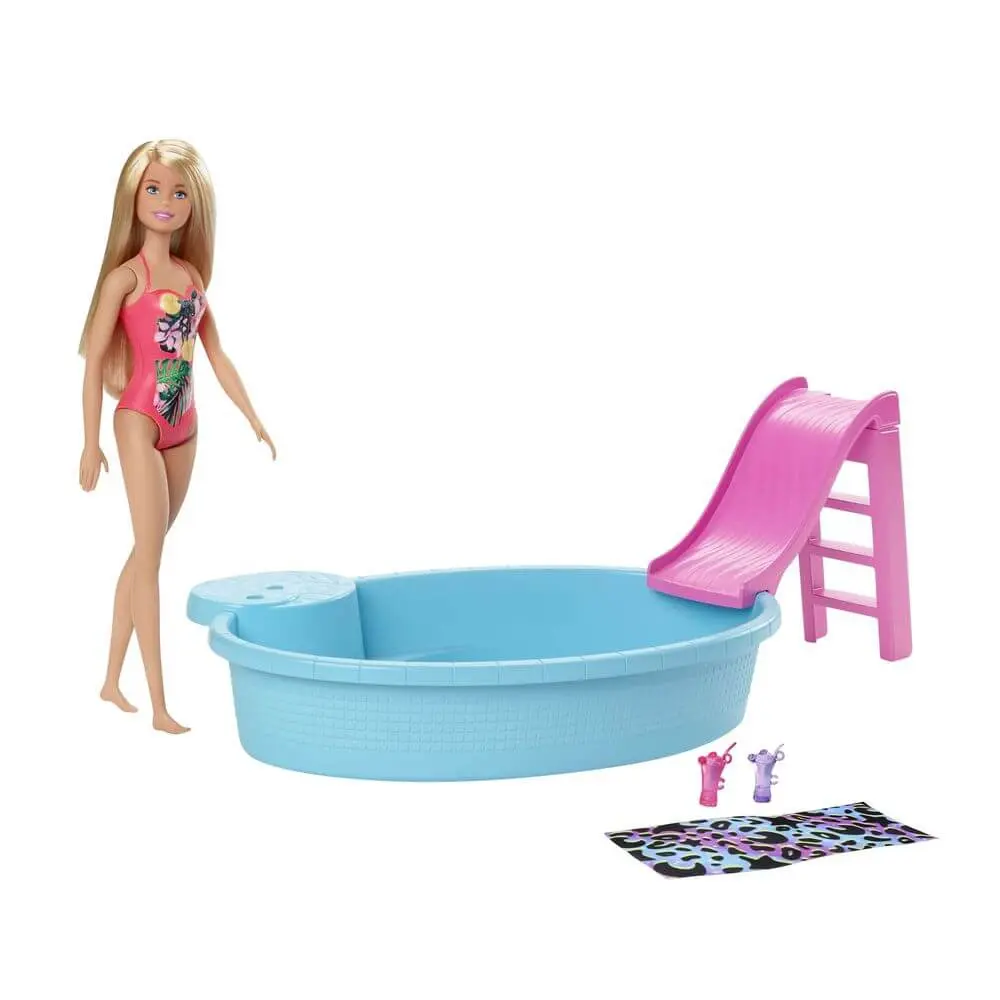 Papusa Barbie cu piscina, Multicolor
