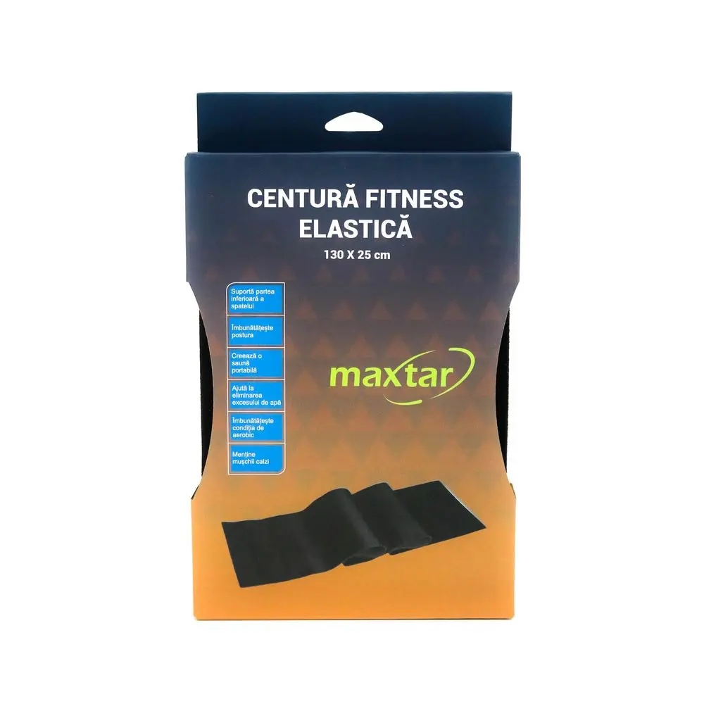 Centura de fitness elastica Maxtar, neopren, 130x25 cm, Negru