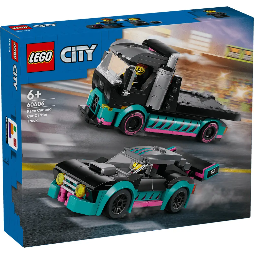 LEGO City Masina de curse si camion transportator de masini 60406