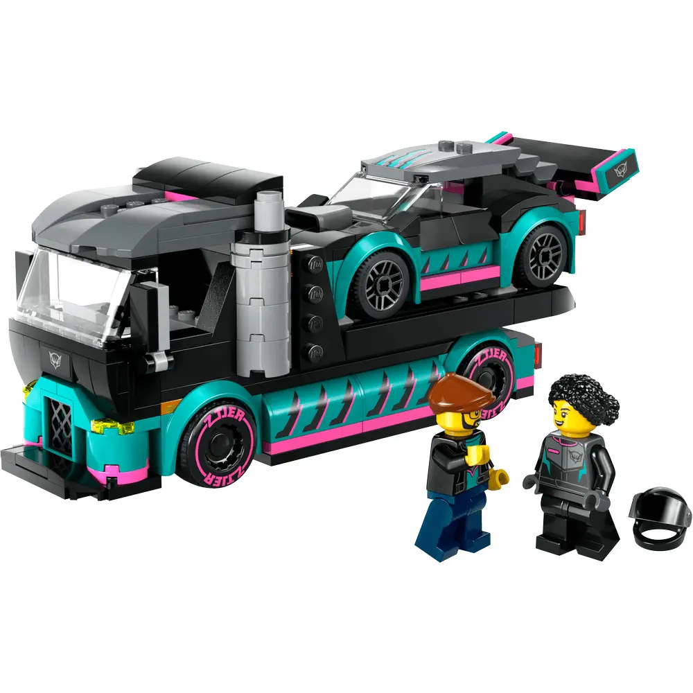 LEGO City Masina de curse si camion transportator de masini 60406