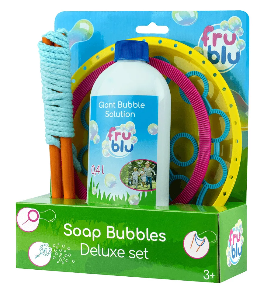 Set 4 accesorii pentru baloane de sapun si rezerva solutie 0.4 L Fru Blu