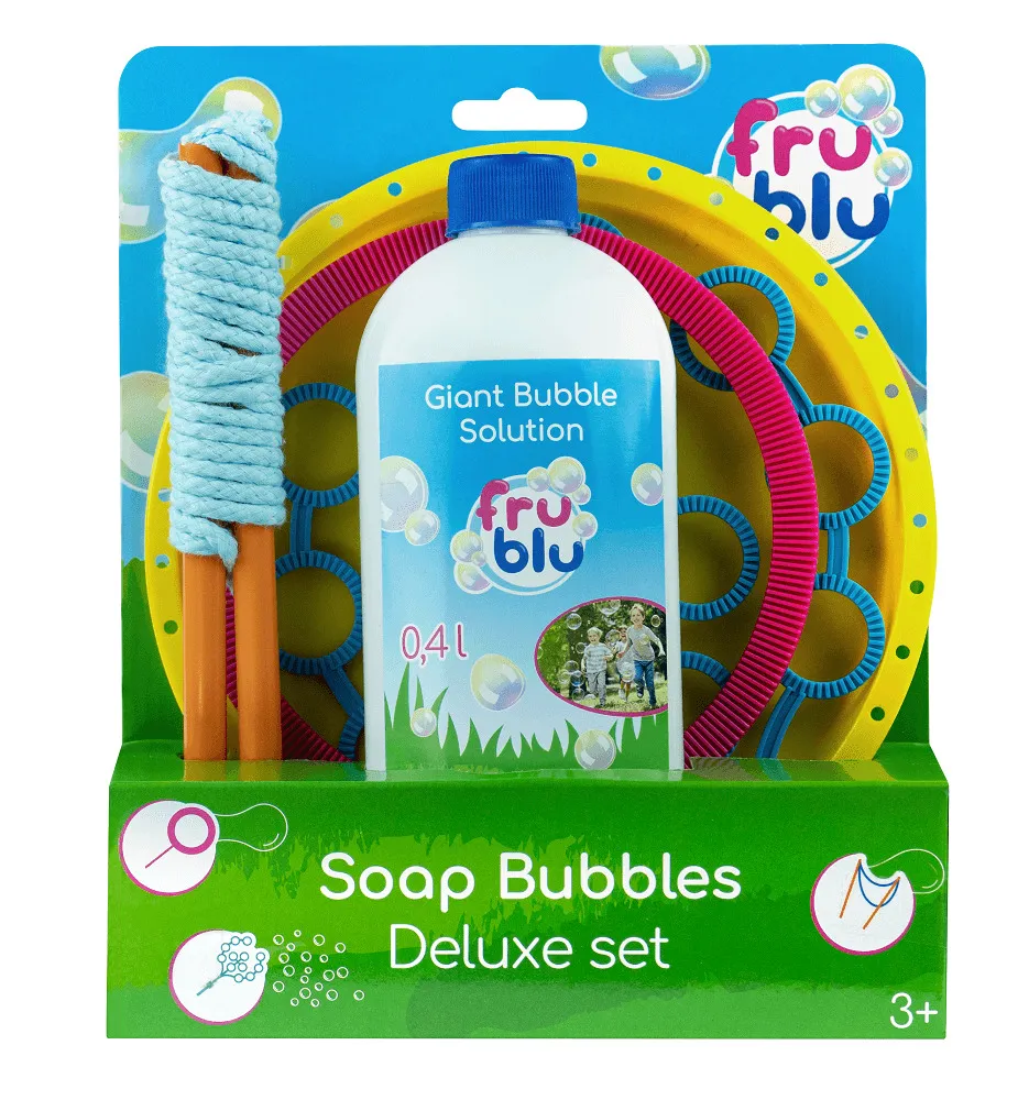 Set 4 accesorii pentru baloane de sapun si rezerva solutie 0.4 L Fru Blu