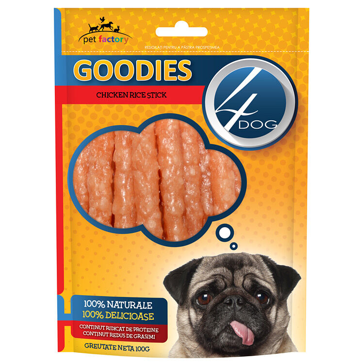 Recompense pentru caini Chicken Rice Sticks Goodies 100 gr, 4Dog